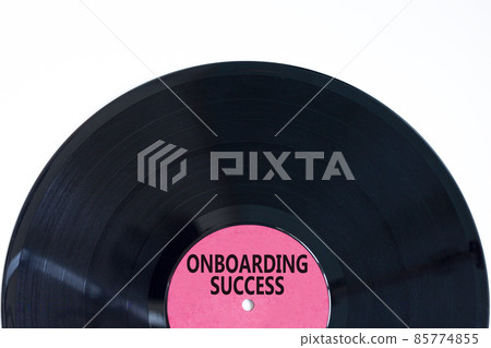 Onboarding success symbol. Concept words Onboarding success on retro black vinyl disc. Beautiful white background, copy space. Business and onboarding success concept. Onboarding success symbol. Concept words Onboarding success on retro black vinyl disc. Beautiful white background, copy space. Business and onboarding success concept. 85774855
