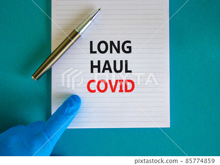 COVID-19 long-haul covid symptoms symbol. White card with words Long haul covid. Doctor hand, pen, beautiful blue background, copy space. Medical, COVID-19 long-haul covid symptoms concept. COVID-19 long-haul covid symptoms symbol. White card with words Long haul covid. Doctor hand, pen, beautiful blue background, copy space. Medical, COVID-19 long-haul covid symptoms concept. 85774859