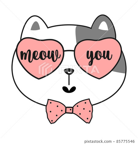 Cute doodle cat with glasses. Meow you. Vector illustration. Cute doodle cat with glasses. Meow you. Vector illustration. 85775546