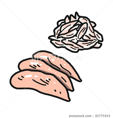 雞柳的插圖。它是生剪刀和側腹牛排的插圖。 85775833