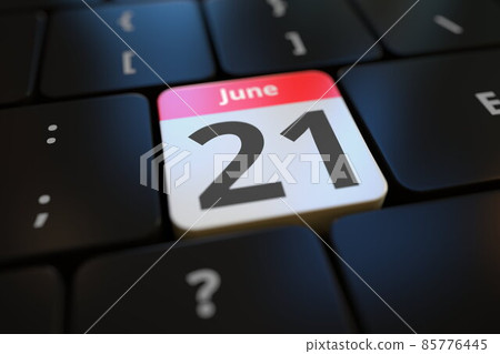 June 21 date on a keyboard key, 3d rendering June 21 date on a keyboard key, 3d rendering 85776445