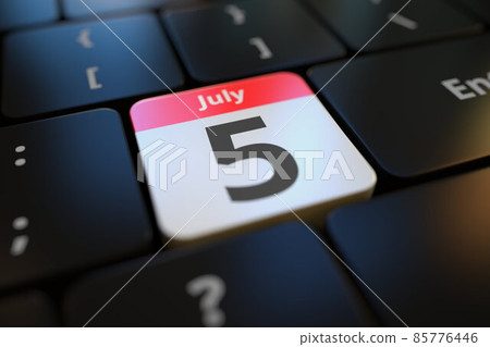 July 5 date on a keyboard key, 3d rendering July 5 date on a keyboard key, 3d rendering 85776446