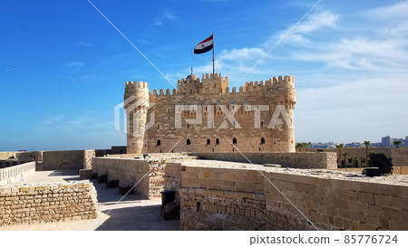 view of the Qaitbay fortress built on the site of the destroyed sixth wonder of the world of the Alexandrian lighthouse view of the Qaitbay fortress built on the site of the destroyed sixth wonder of the world of the Alexandrian lighthouse 85776724