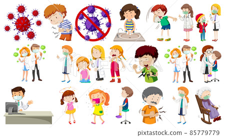 Set of sick people with different symptoms 85779779