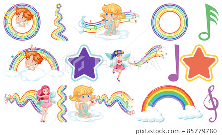 Set of fantasy fairies and cupids with rainbow elements Set of fantasy fairies and cupids with rainbow elements 85779780