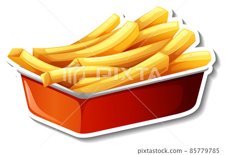 French fries in paper tray in cartoon style French fries in paper tray in cartoon style 85779785