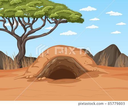 Desert landscape with trees and animals burrow Desert landscape with trees and animals burrow 85779803