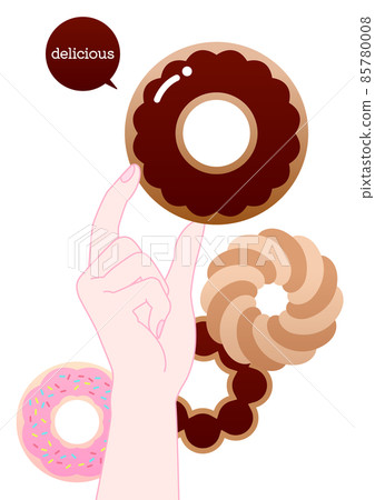 Hands holding delicious chocolate-covered donuts Hands holding delicious chocolate-covered donuts 85780008