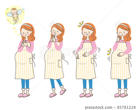 Young pregnant woman smiling facial expression set 85781229