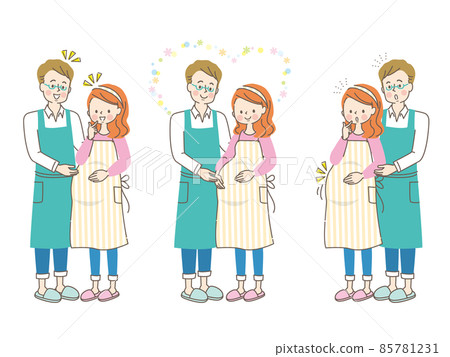 A set of a pregnant woman and her husband in an apron 85781231
