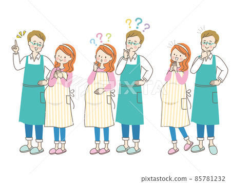 A set of a pregnant woman and her husband in an apron A set of a pregnant woman and her husband in an apron 85781232