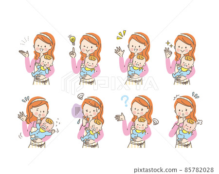 Facial expression set of mom holding a baby 85782028