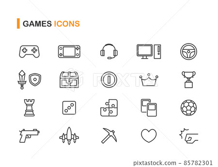 Game-related line drawing icon set Game-related line drawing icon set 85782301