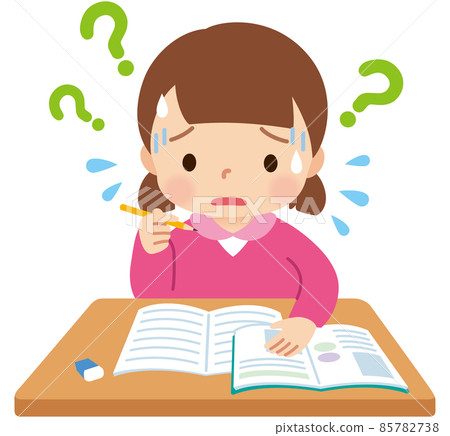 因為不懂學習而陷入困境的孩子們 女小學生 因為不懂學習而陷入困境的孩子們 女小學生 85782738