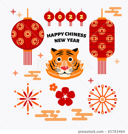 Chinese new year elements. Festive asian ornaments, Tiger lunar 2022. 85783464