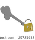 A golden lock and key with a shining keyhole 85783938