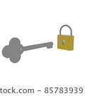 A golden lock and key with a shining keyhole 85783939