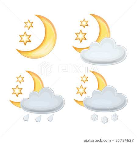 Set of Weather Icons in cartoon style on white background. 85784627