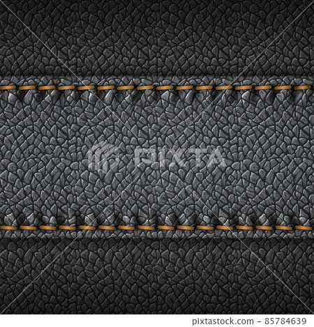 Black leather background with brown stitching. Vector 85784639