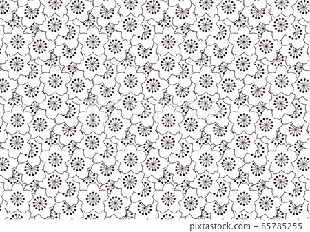 櫻花無縫圖案黑線畫 85785255