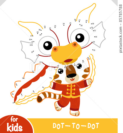Numbers game, education dot to dot game for kids, Chinese new year character tiger in dragon costume Numbers game, education dot to dot game for kids, Chinese new year character tiger in dragon costume 85785788