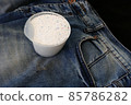 along with blue jeans and a measure of laundry detergent, 85786282