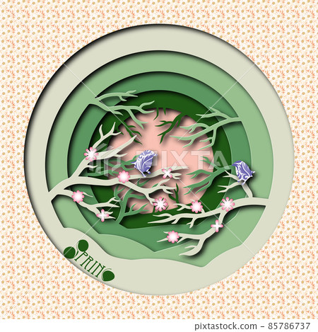 paper cut illustration Forestin the spring. with birds and flowers vector 85786737