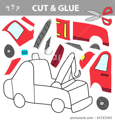 Cut and glue - Simple game for kids. Wrecker truck. Repair transport. 85787065