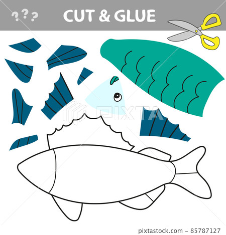 Cut and glue - Simple game for kids. Paper game for kids. Simple kid with Fish Cut and glue - Simple game for kids. Paper game for kids. Simple kid with Fish 85787127