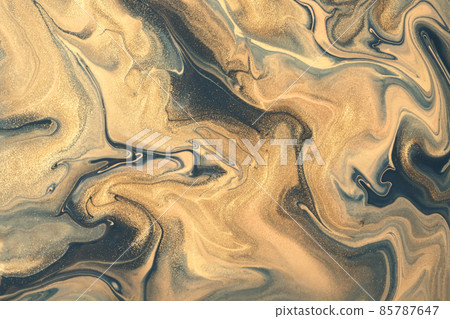 Abstract fluid art background navy blue and golden colors. Liquid marble. Acrylic painting with beige glitter gradient. Abstract fluid art background navy blue and golden colors. Liquid marble. Acrylic painting with beige glitter gradient. 85787647