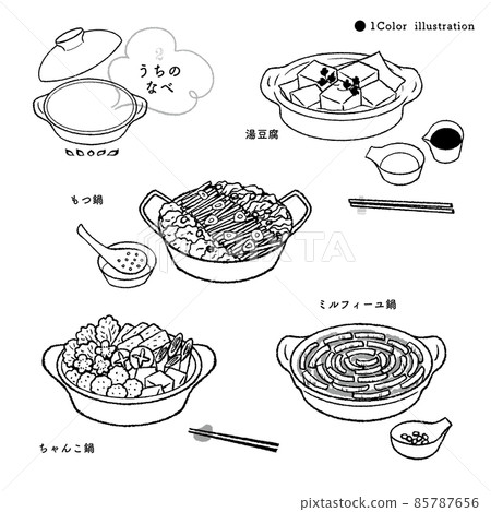Hand-drawn illustration of a classic hot pot-2 / monochrome Hand-drawn illustration of a classic hot pot-2 / monochrome 85787656