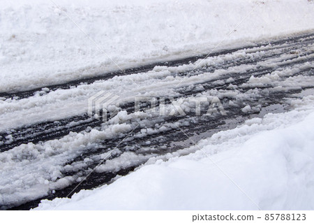 Road with snowfall. Road with snowfall. 85788123