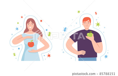 Young Male and Female with Invisible Barrier for Pathogen and Germs Vector Illustration Set Young Male and Female with Invisible Barrier for Pathogen and Germs Vector Illustration Set 85788151