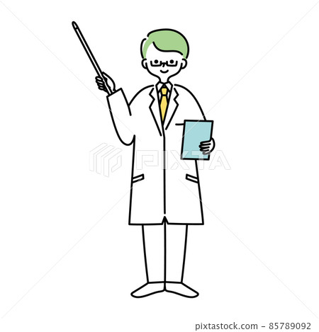 Illustration of a man in a white coat holding a pointer 85789092