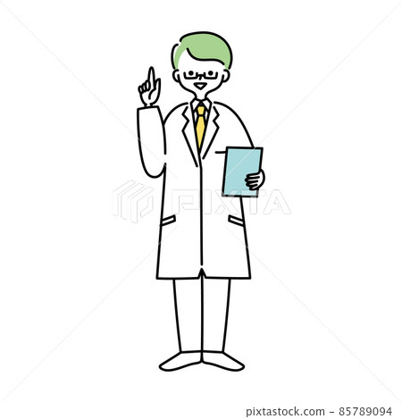 Illustration of a man in a white coat sticking his finger Illustration of a man in a white coat sticking his finger 85789094