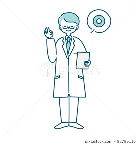 Illustration of a man in a white coat giving an OK sign Illustration of a man in a white coat giving an OK sign 85789116