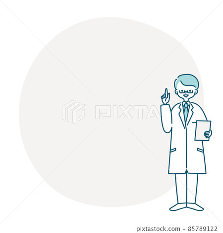 一個穿白大衣的男人伸出手指的框架插圖 85789122