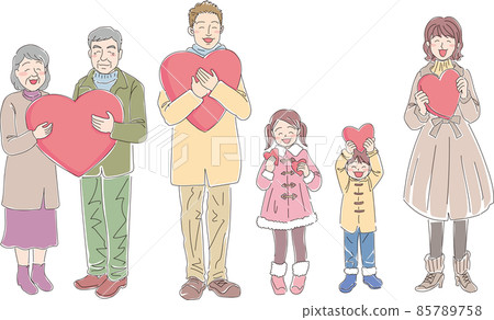 Smiley person with a heart_6 people_color_winter clothes Smiley person with a heart_6 people_color_winter clothes 85789758