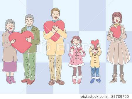 A smiling person with a heart_6 people_color_winter clothes_background color 85789760