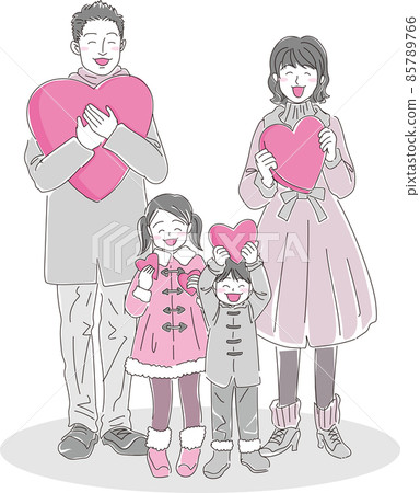 一家四口微笑著用心_簡單的顏色_冬裝_全身 85789766