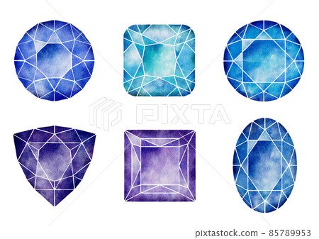 Beautiful watercolor blue / purple jewel set raster material 85789953