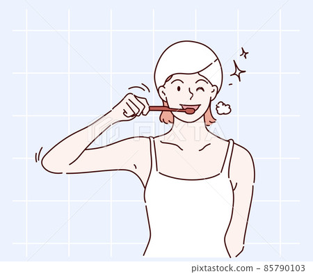 Young girl brushing her teeth with a smile.... - Stock Illustration ...