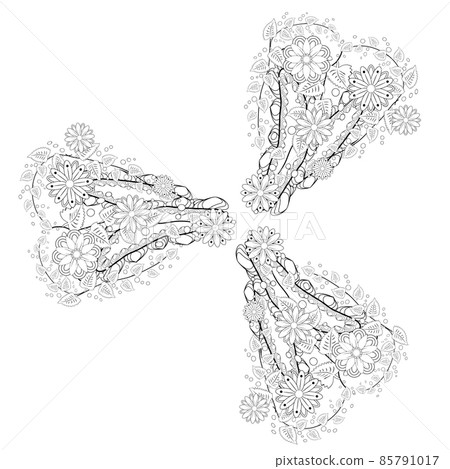 Black and white ornamental fantastic flowers, magic composition. Monochrome Pattern: Floral Texture, Adult Coloring Book page 85791017