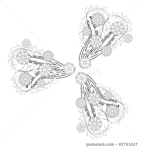 Black and white ornamental fantastic flowers, magic composition. Monochrome Pattern: Floral Texture, Adult Coloring Book page Black and white ornamental fantastic flowers, magic composition. Monochrome Pattern: Floral Texture, Adult Coloring Book page 85791027