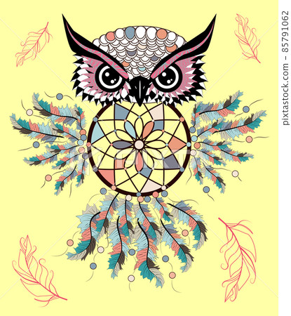 Patterned owl on the grunge background. African indian totem tattoo design Patterned owl on the grunge background. African indian totem tattoo design 85791062