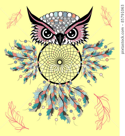 Patterned owl on the grunge background. African indian totem tattoo design 85791063