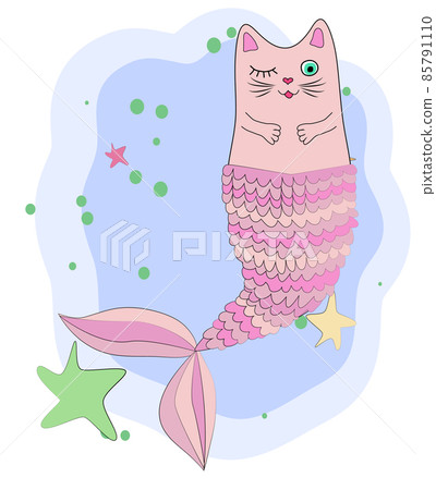 Cat unicorn with a mermaid's tail in the colors of the rainbow, print design 85791110