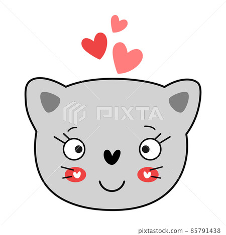 Cute doodle cat with hearts. Vector illustration. 85791438
