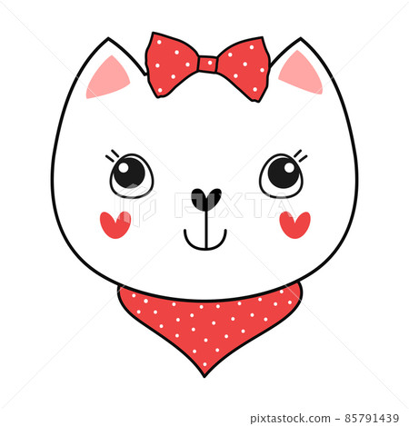 Cute doodle cat with bow. Vector illustration. 85791439