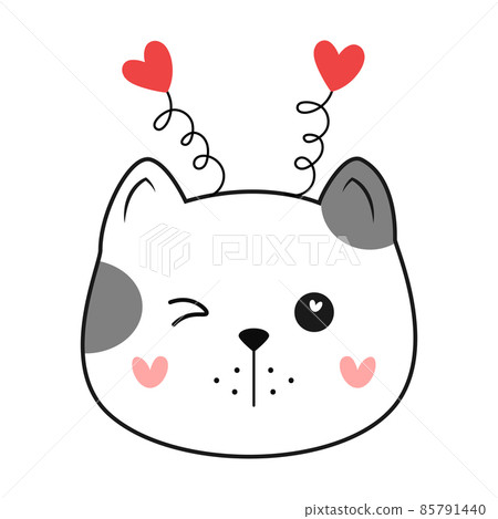 Cute doodle cat with hearts. Vector illustration. 85791440